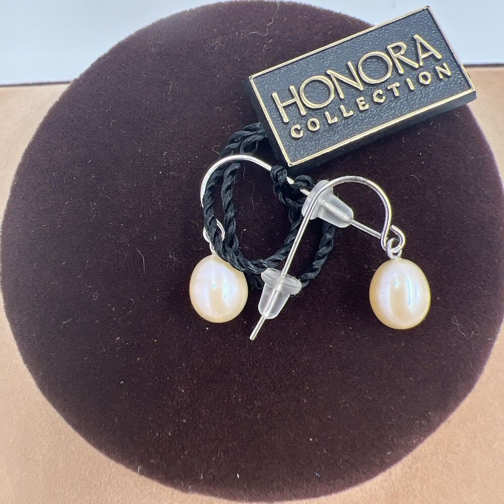 Honora Pearl Earrings Sterling Silver Peachy Pink Dangle Wire Minimalist Dainty